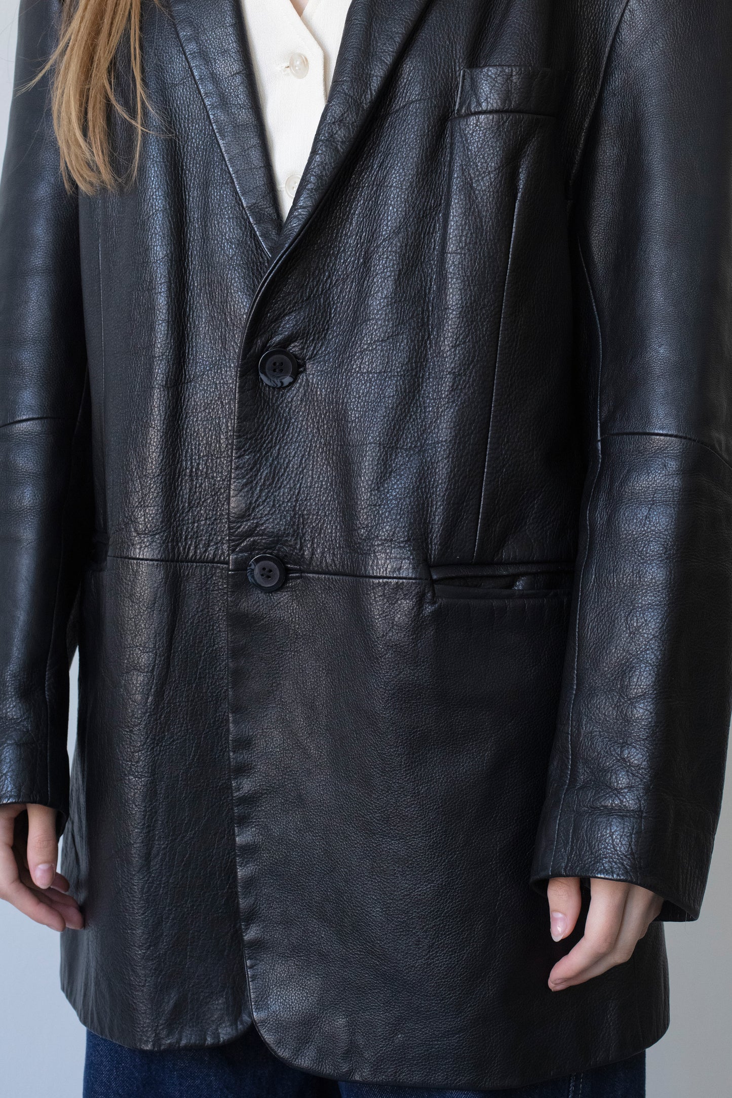 Vintage Black Leather Blazer Jacket
