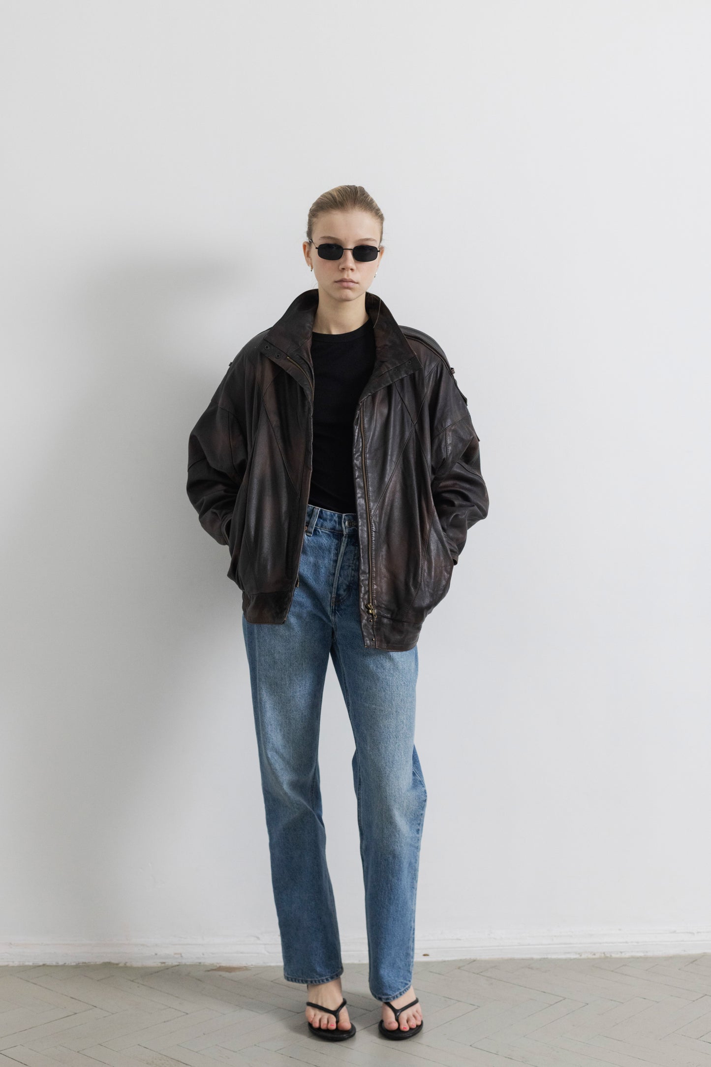 Vintage Brown Leather Bomber jacket