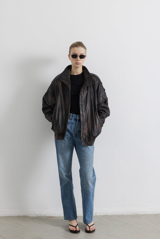 Vintage Brown Leather Bomber jacket