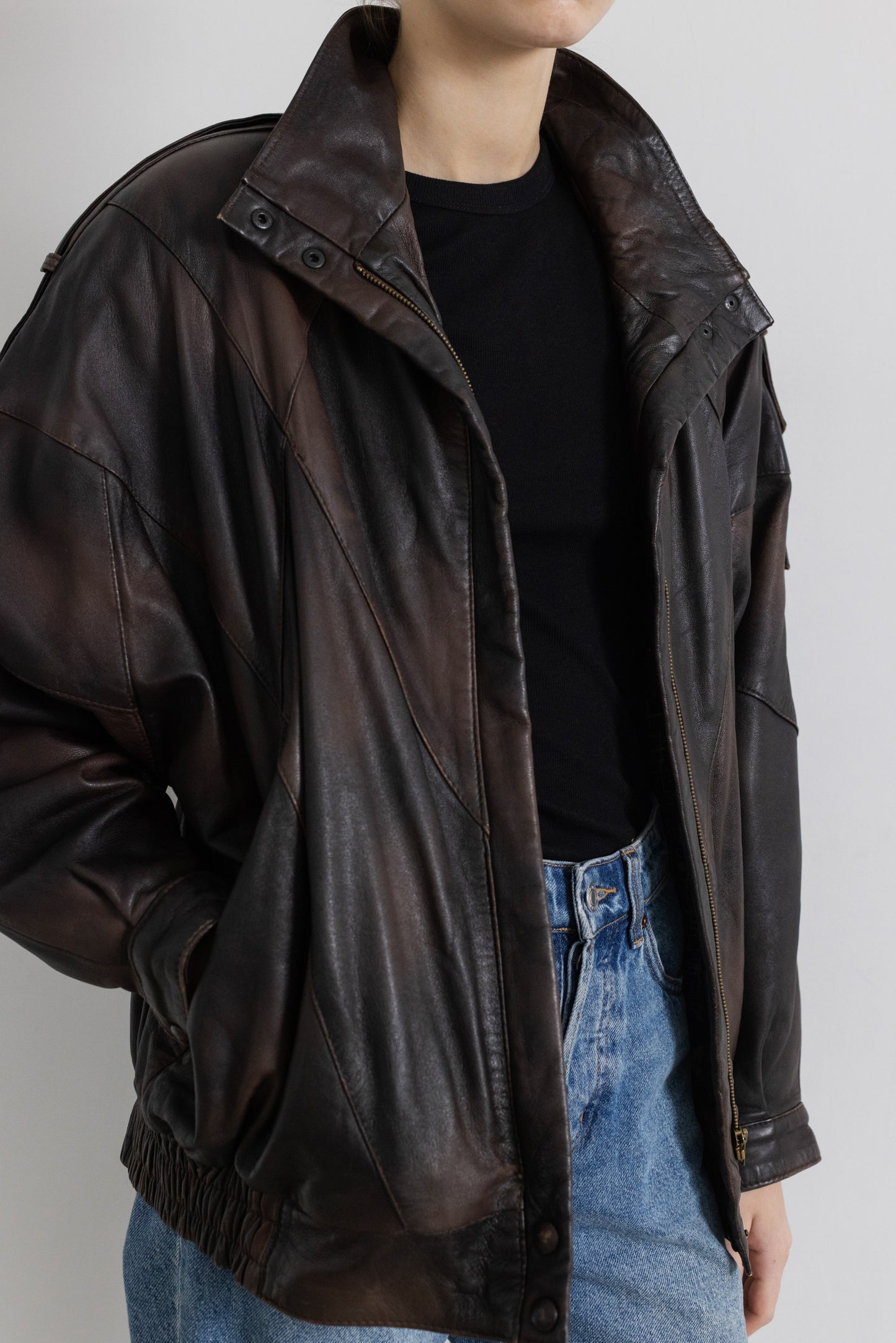 Vintage Brown Leather Bomber jacket