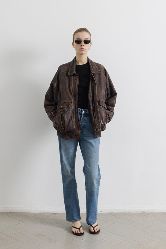 Vintage Brown Distressed Leather Jacket