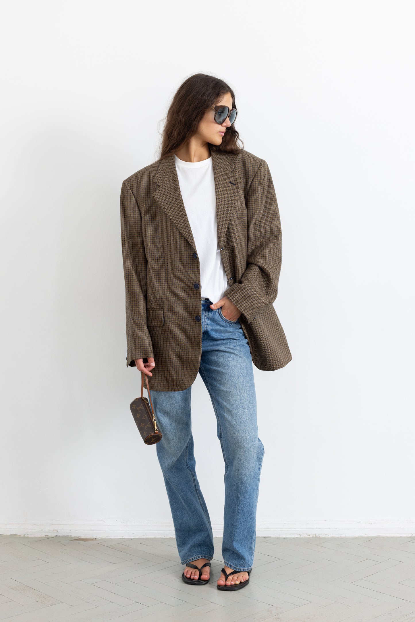 Vintage Brown Plaid Wool Blazer