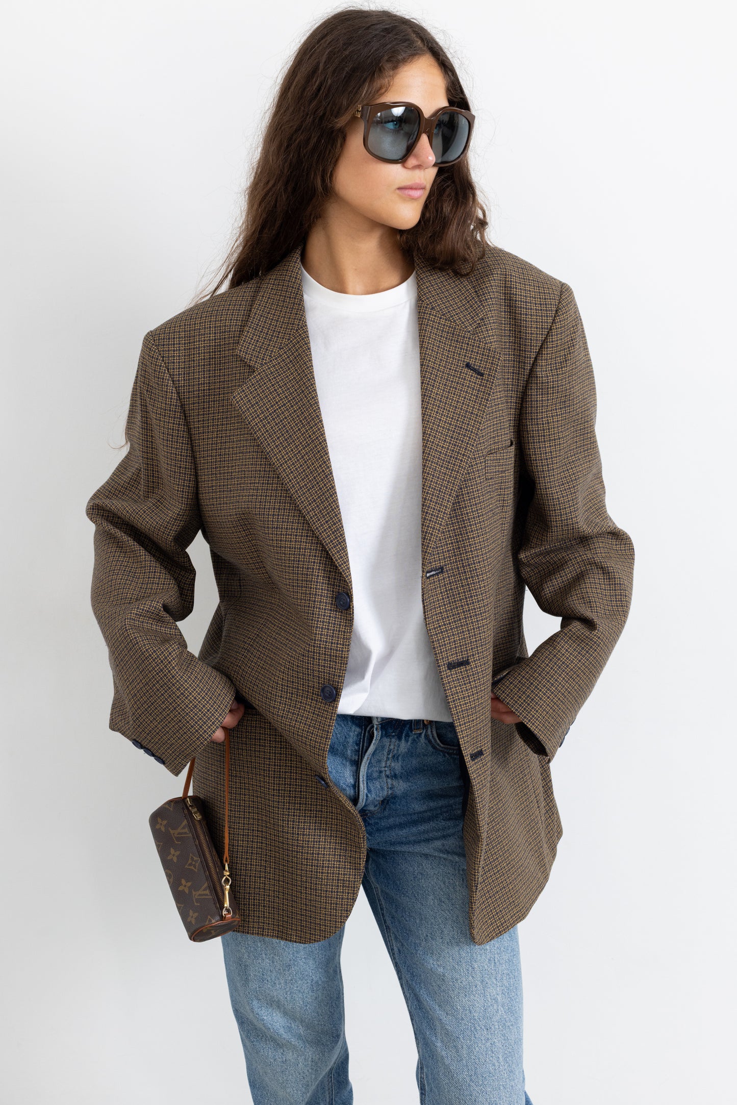 Vintage Brown Plaid Wool Blazer