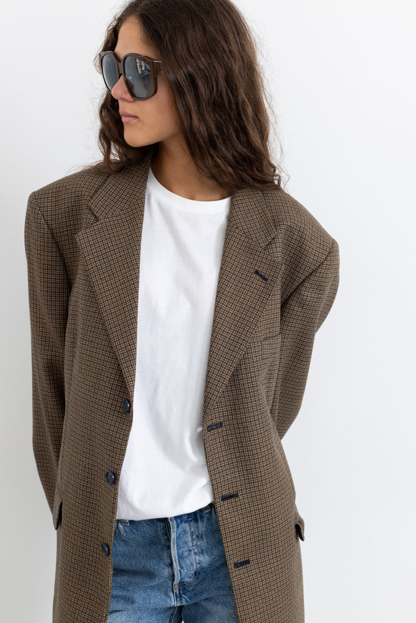 Vintage Brown Plaid Wool Blazer