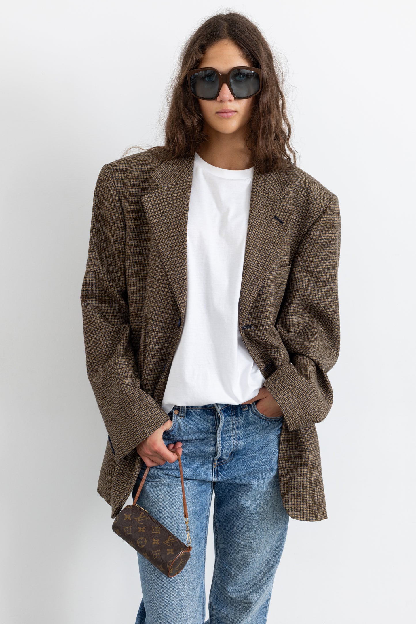Vintage Brown Plaid Wool Blazer