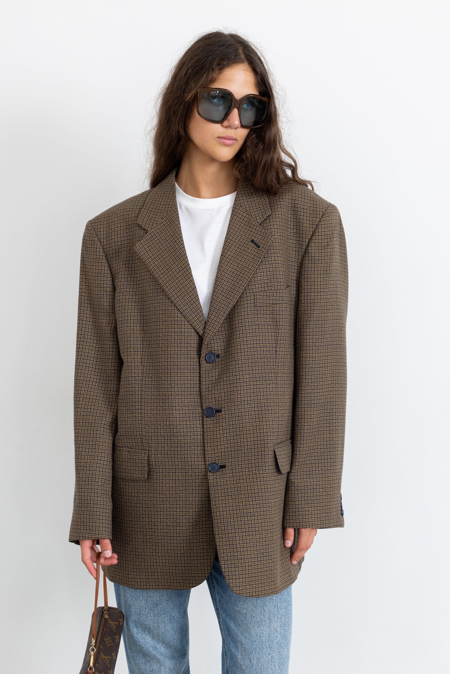 Vintage Brown Plaid Wool Blazer