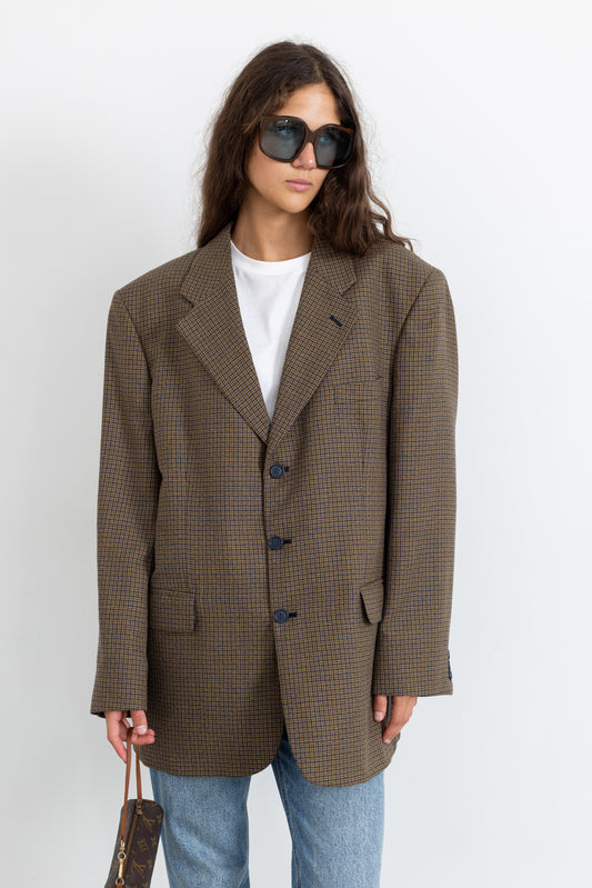 Vintage Brown Plaid Wool Blazer