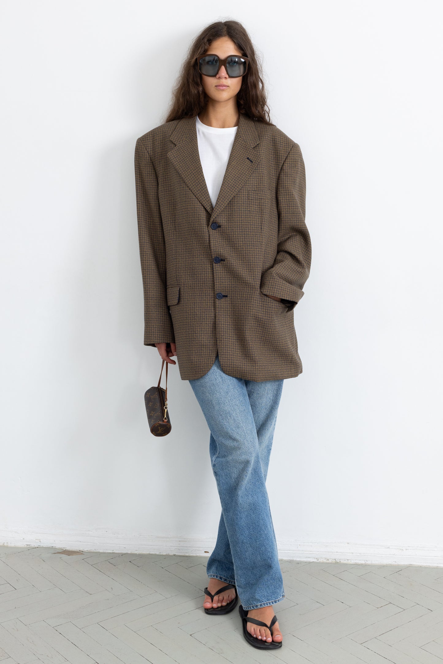 Vintage Brown Plaid Wool Blazer