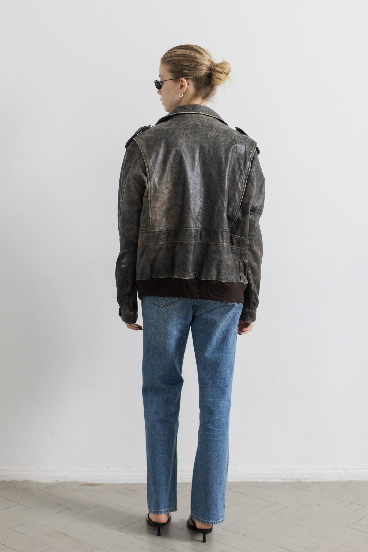 Vintage Distressed Leather Bomber Jacket
