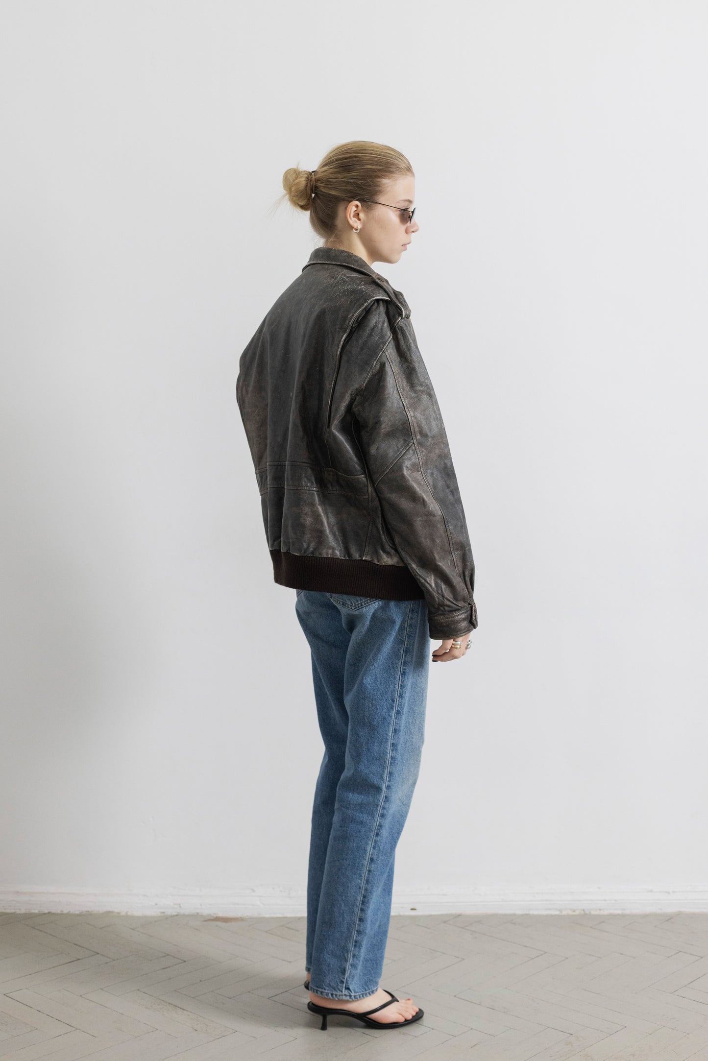Vintage Distressed Leather Bomber Jacket