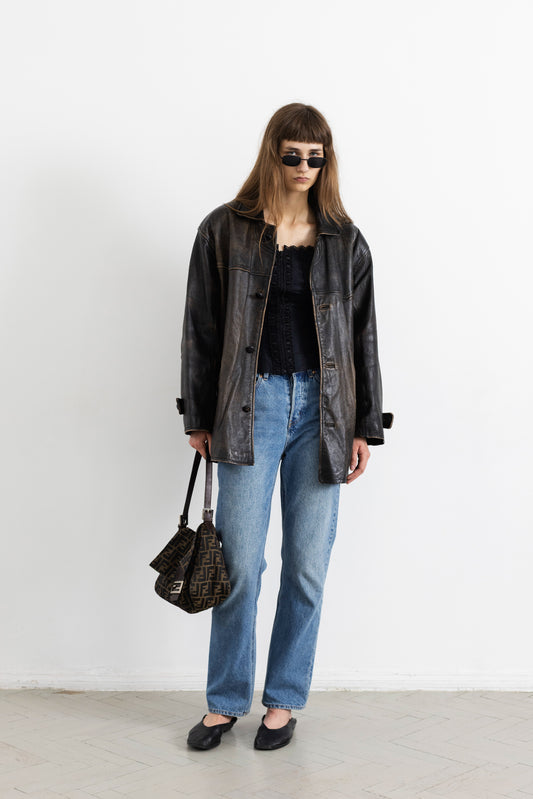 Vintage Brown Distressed Leather Jacket