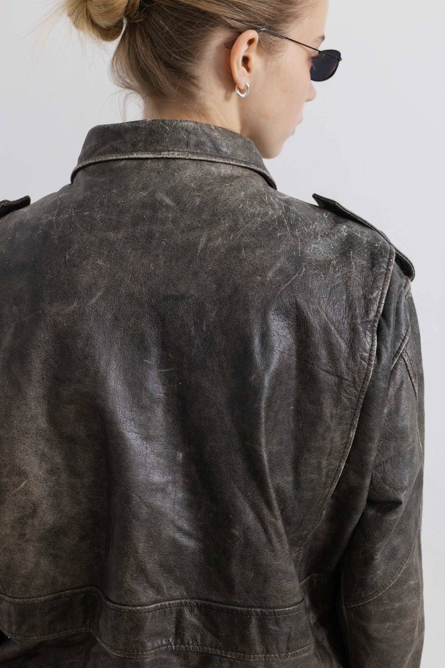 Vintage Distressed Leather Bomber Jacket