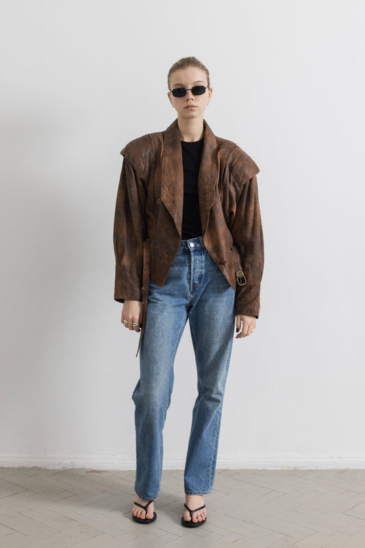 Vintage Brown Distressed Leather Jacket
