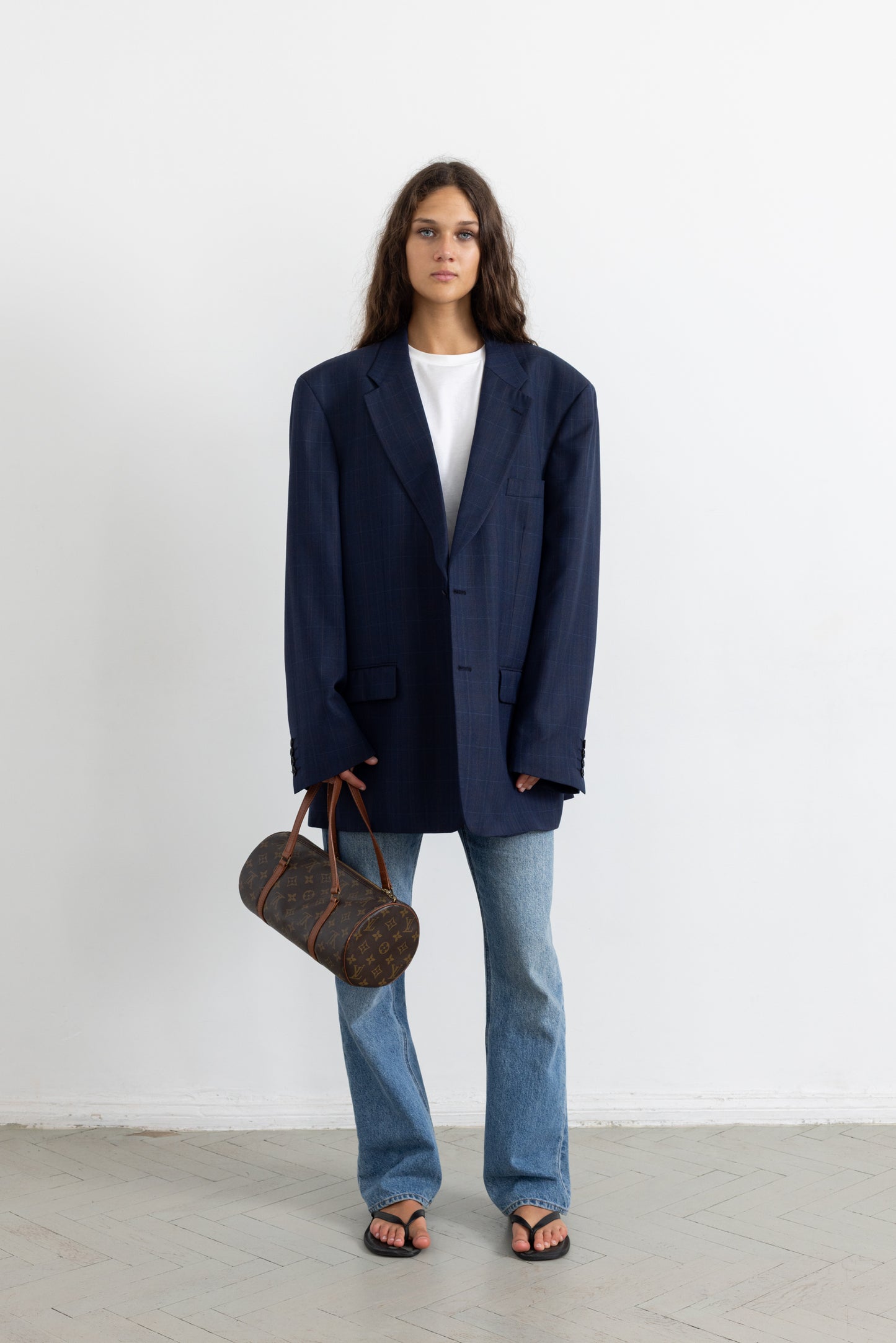 Vintage Navy Plaid Wool Blazer