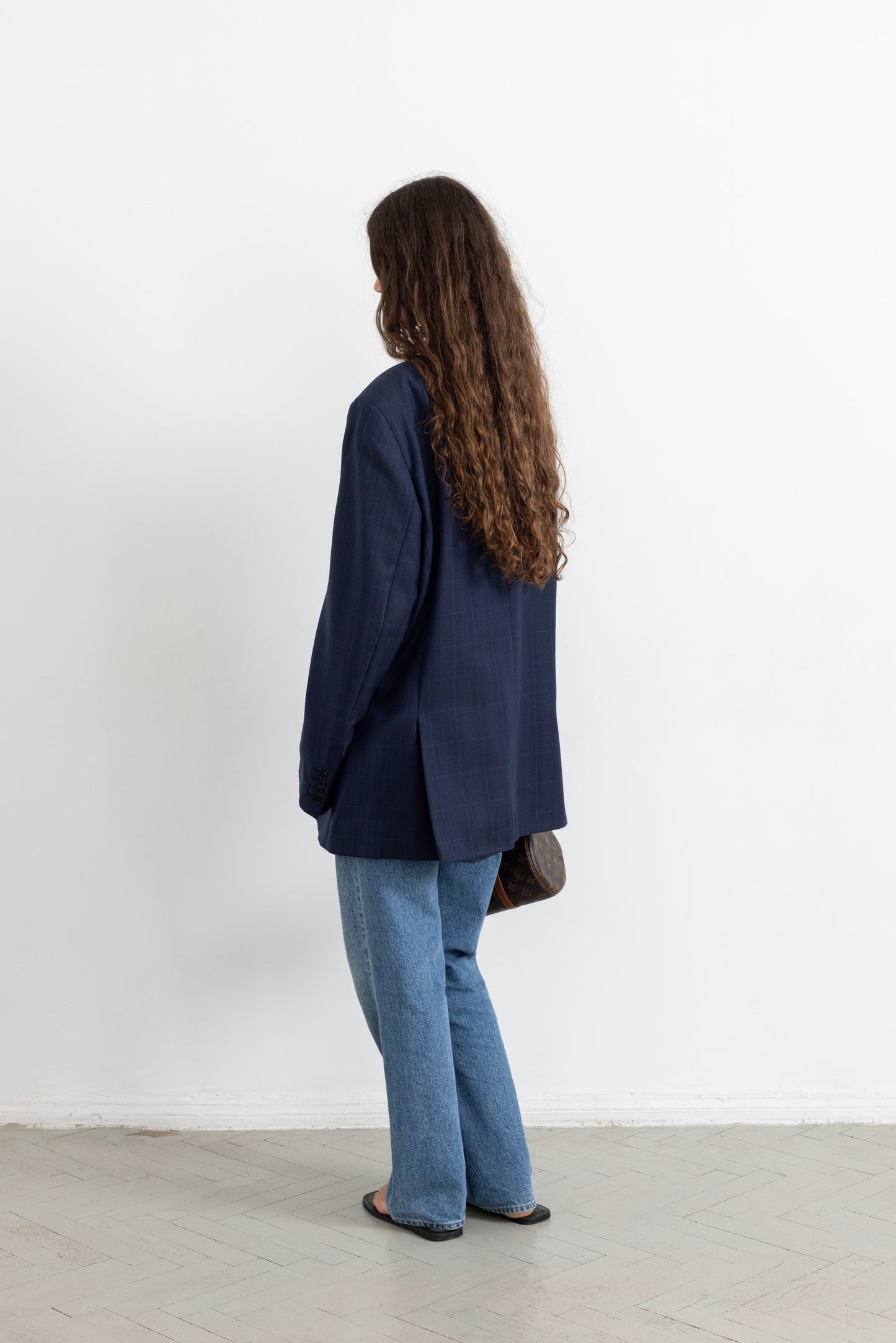 Vintage Navy Plaid Wool Blazer