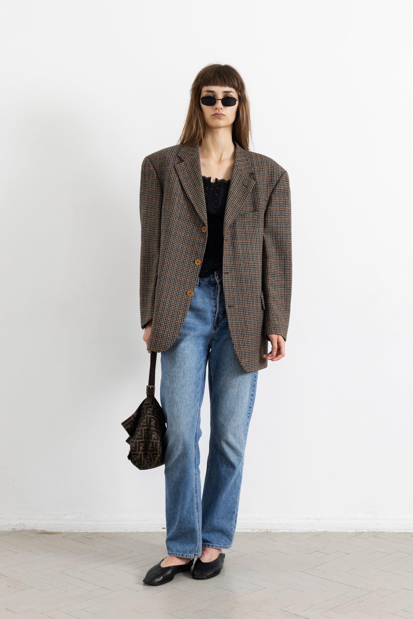 Vintage Brown Houndstooth 100% Wool Blazer