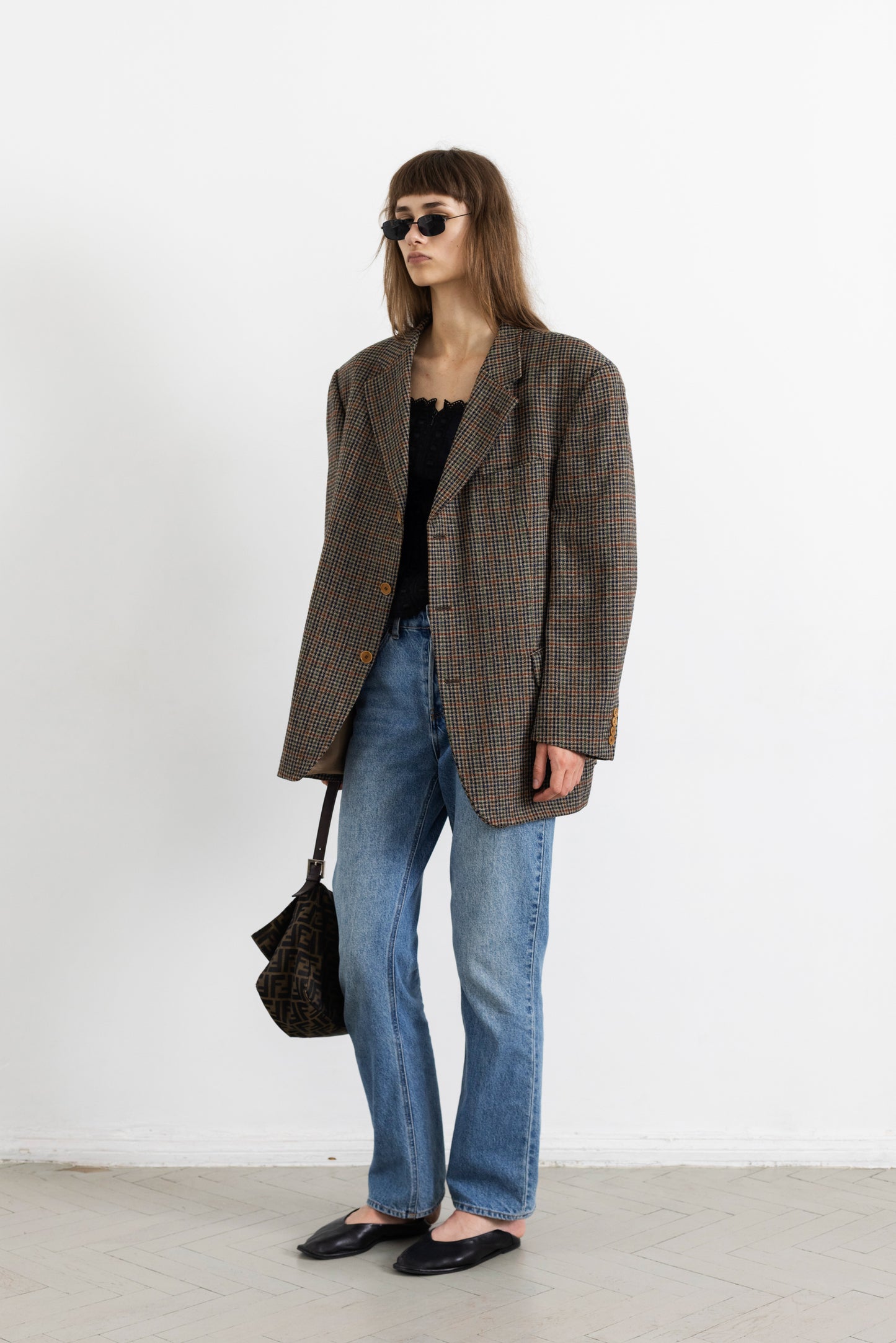 Vintage Brown Houndstooth 100% Wool Blazer