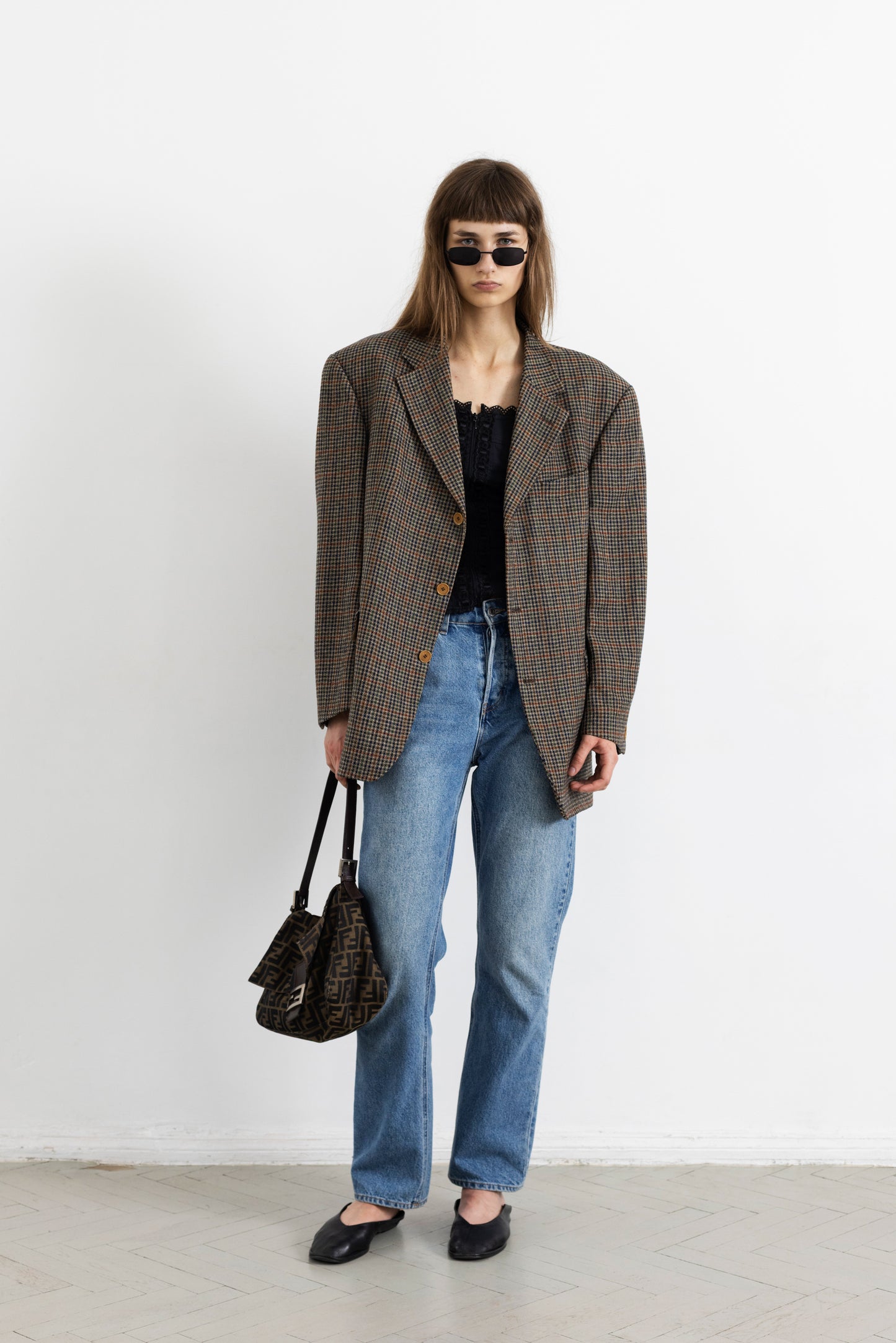 Vintage Brown Houndstooth 100% Wool Blazer