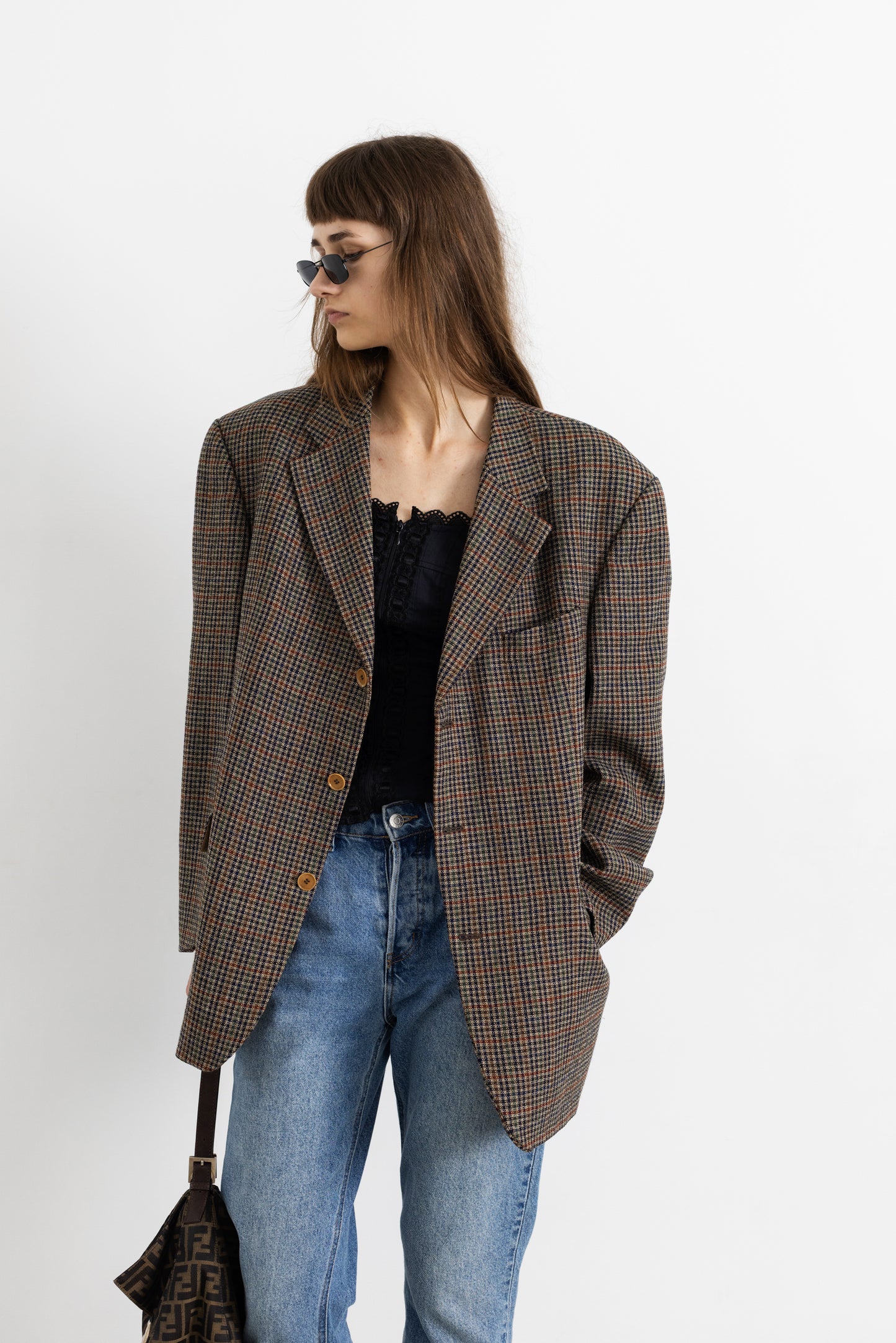 Vintage Brown Houndstooth 100% Wool Blazer