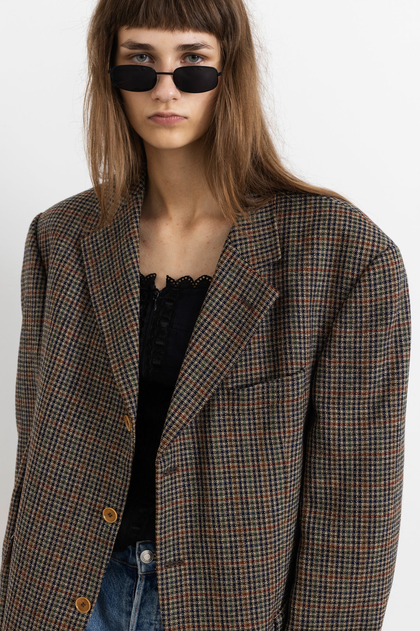 Vintage Brown Houndstooth 100% Wool Blazer