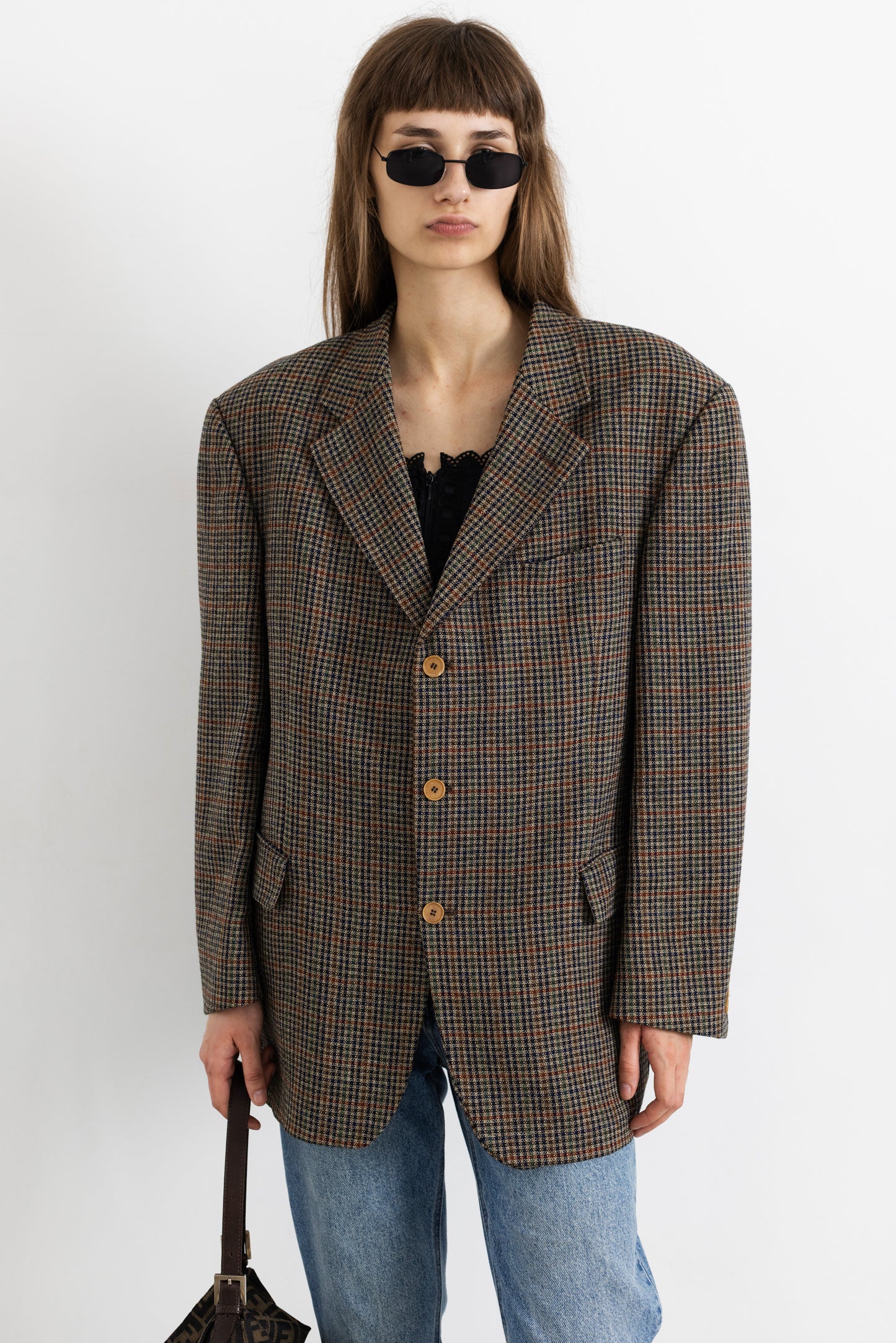 Vintage Brown Houndstooth 100% Wool Blazer