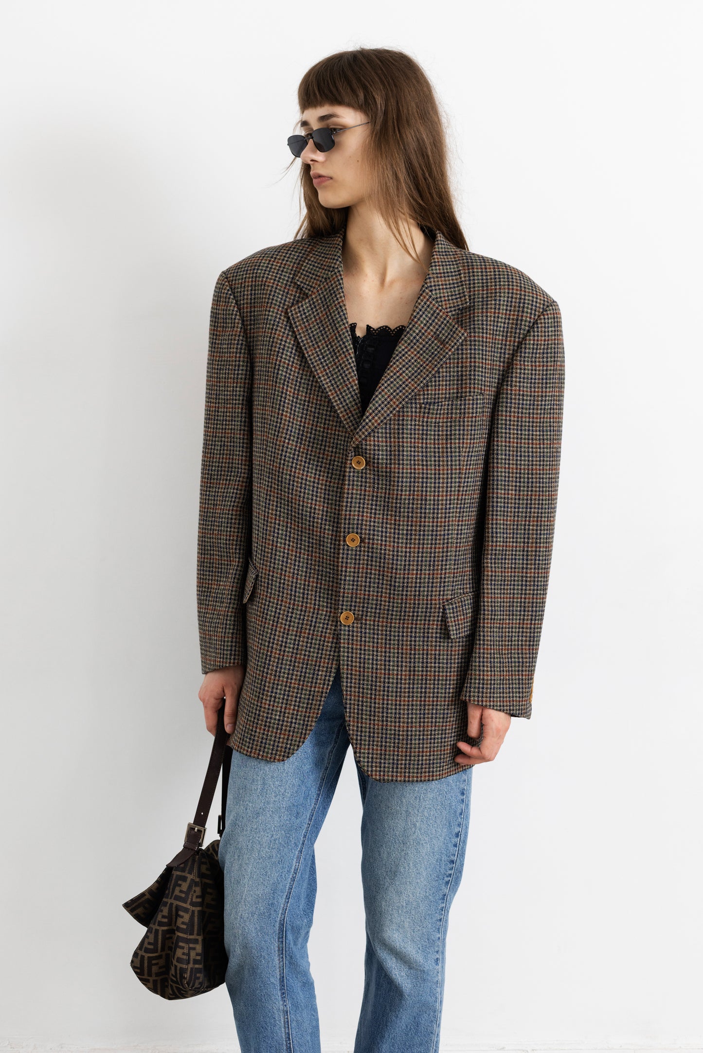 Vintage Brown Houndstooth 100% Wool Blazer