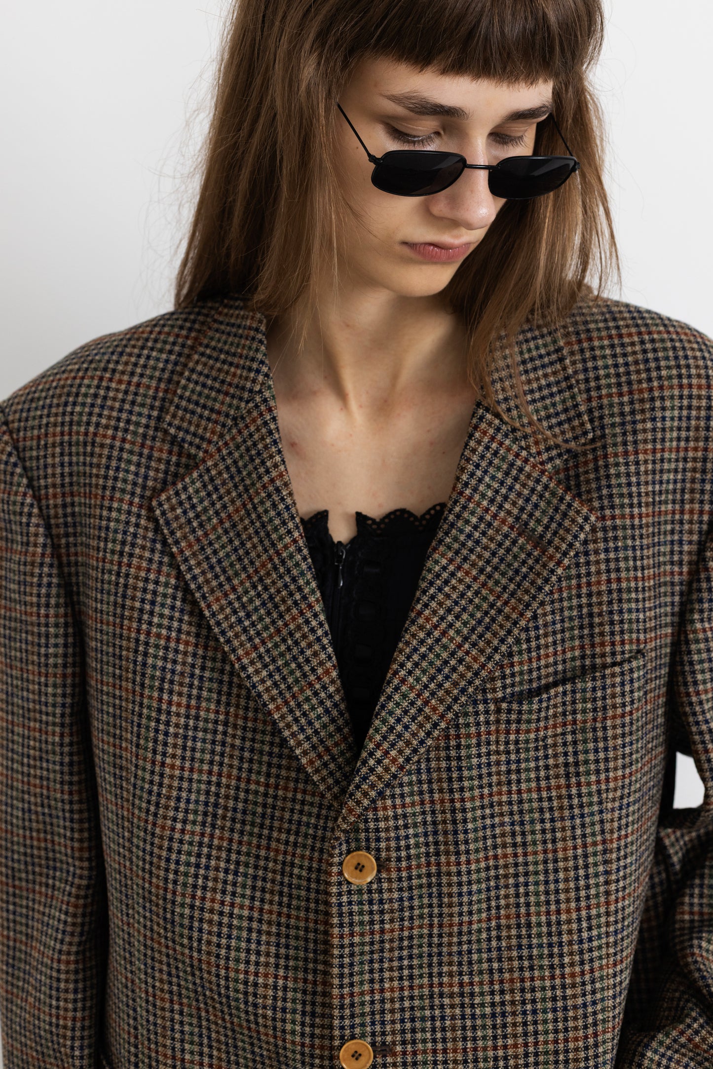 Vintage Brown Houndstooth 100% Wool Blazer