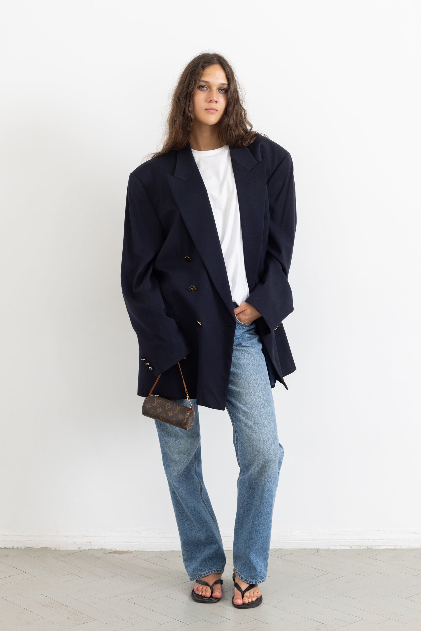 Vintage Navy 100% Wool Blazer