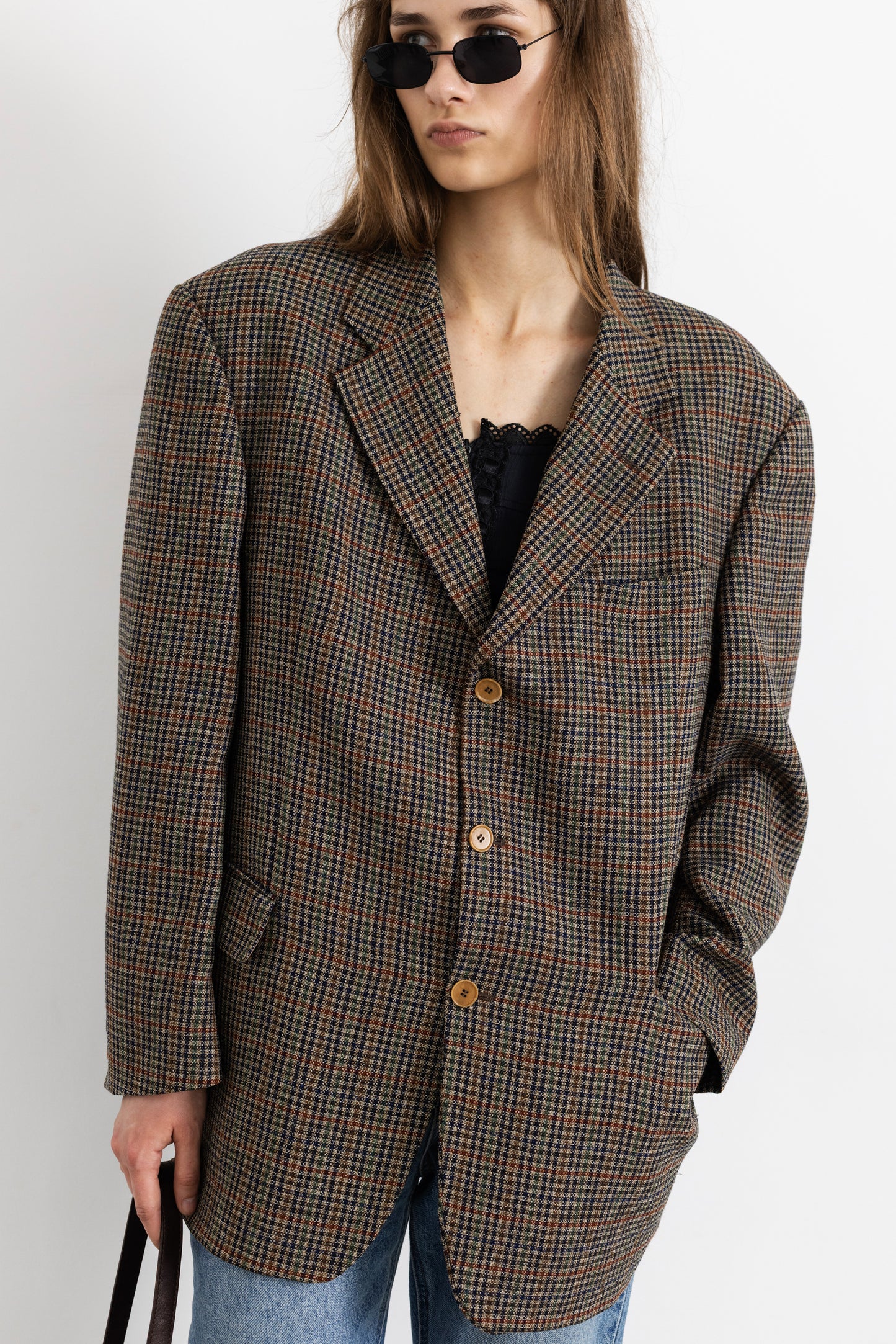 Vintage Brown Houndstooth 100% Wool Blazer