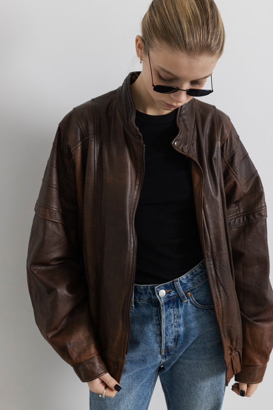 Vintage Brown Distressed Leather Jacket