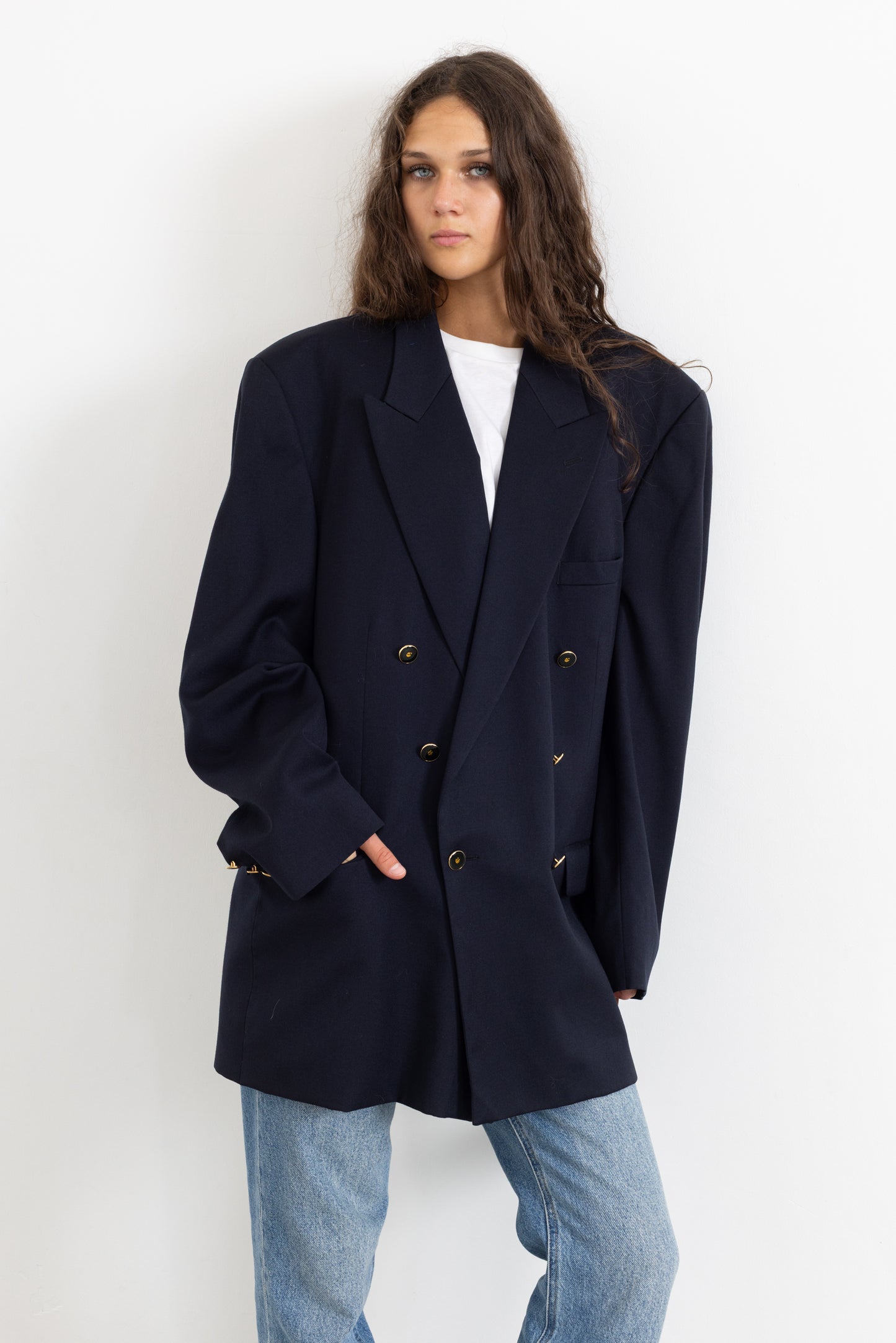 Vintage Navy 100% Wool Blazer