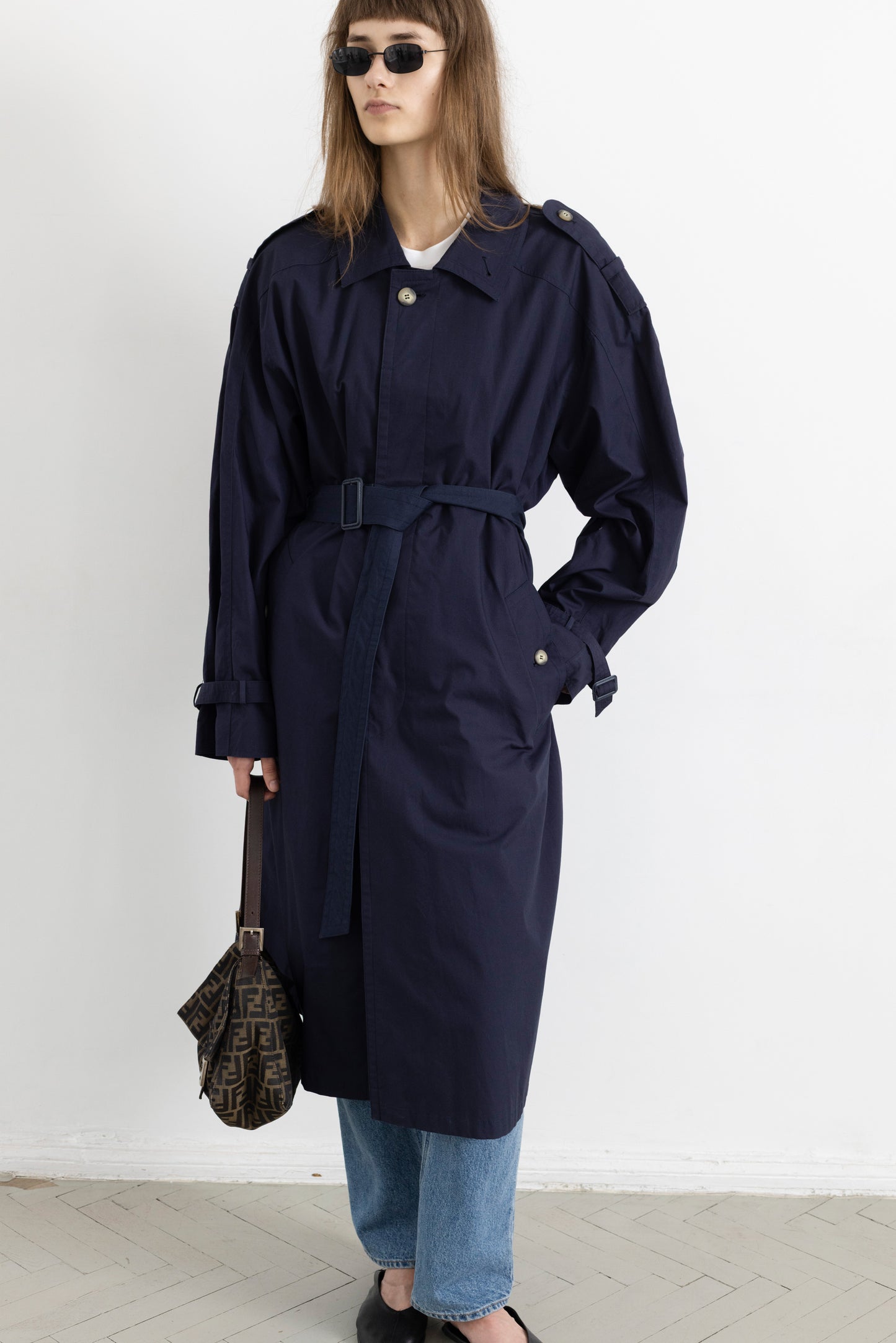 Vintage Navy Cotton Trench Coat