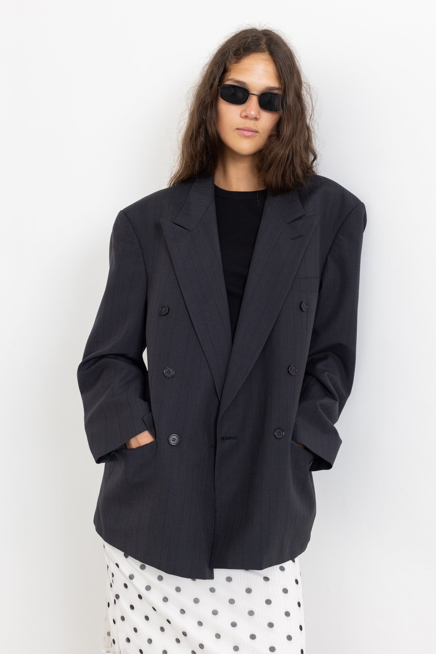 Vintage Grey Striped Wool Mohair Blazer