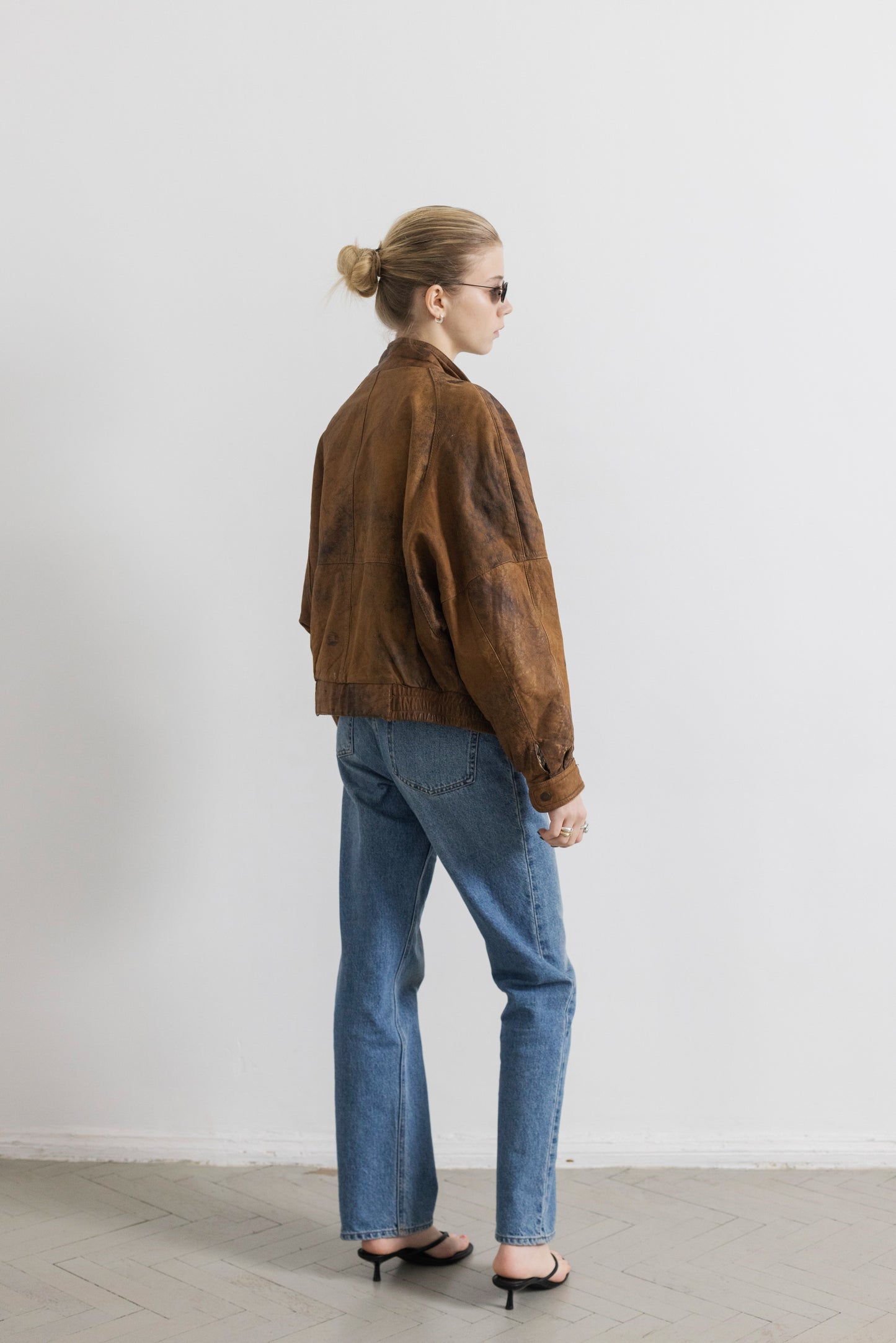Vintage Brown Distressed Leather Bomber Jacket