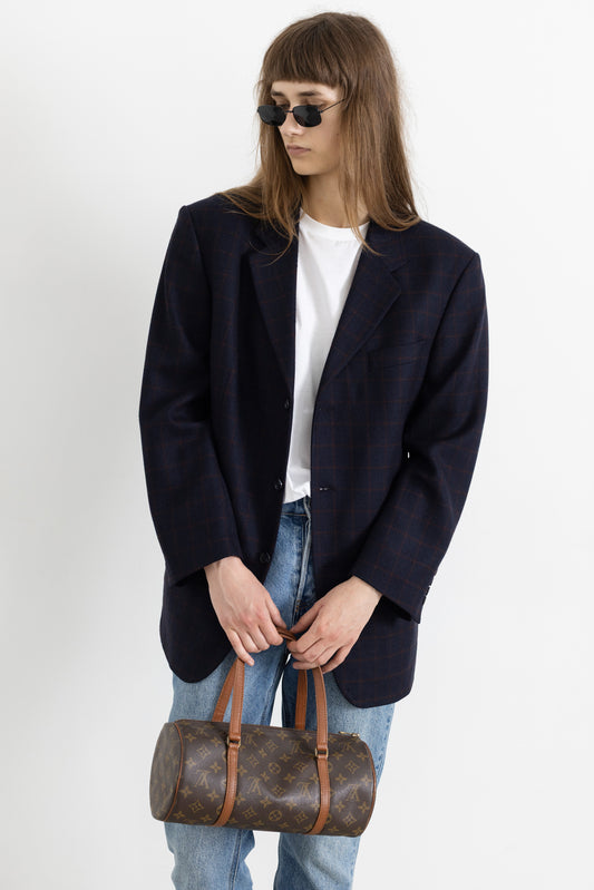Vintage Navy Plaid 100% Wool Blazer