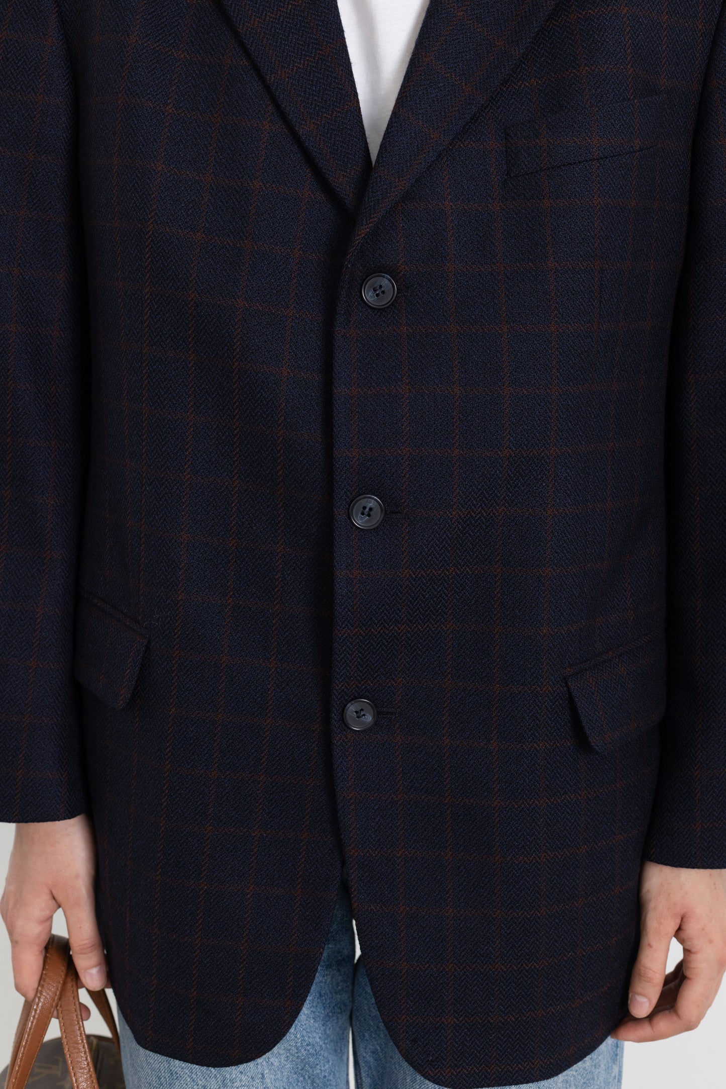Vintage Navy Plaid 100% Wool Blazer