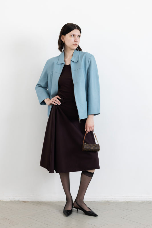 Vintage Baby Blue Boxy Leather Jacket