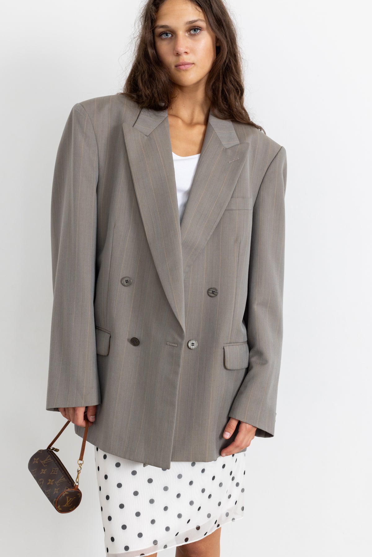 Vintage Grey Striped Wool Mohair Blazer
