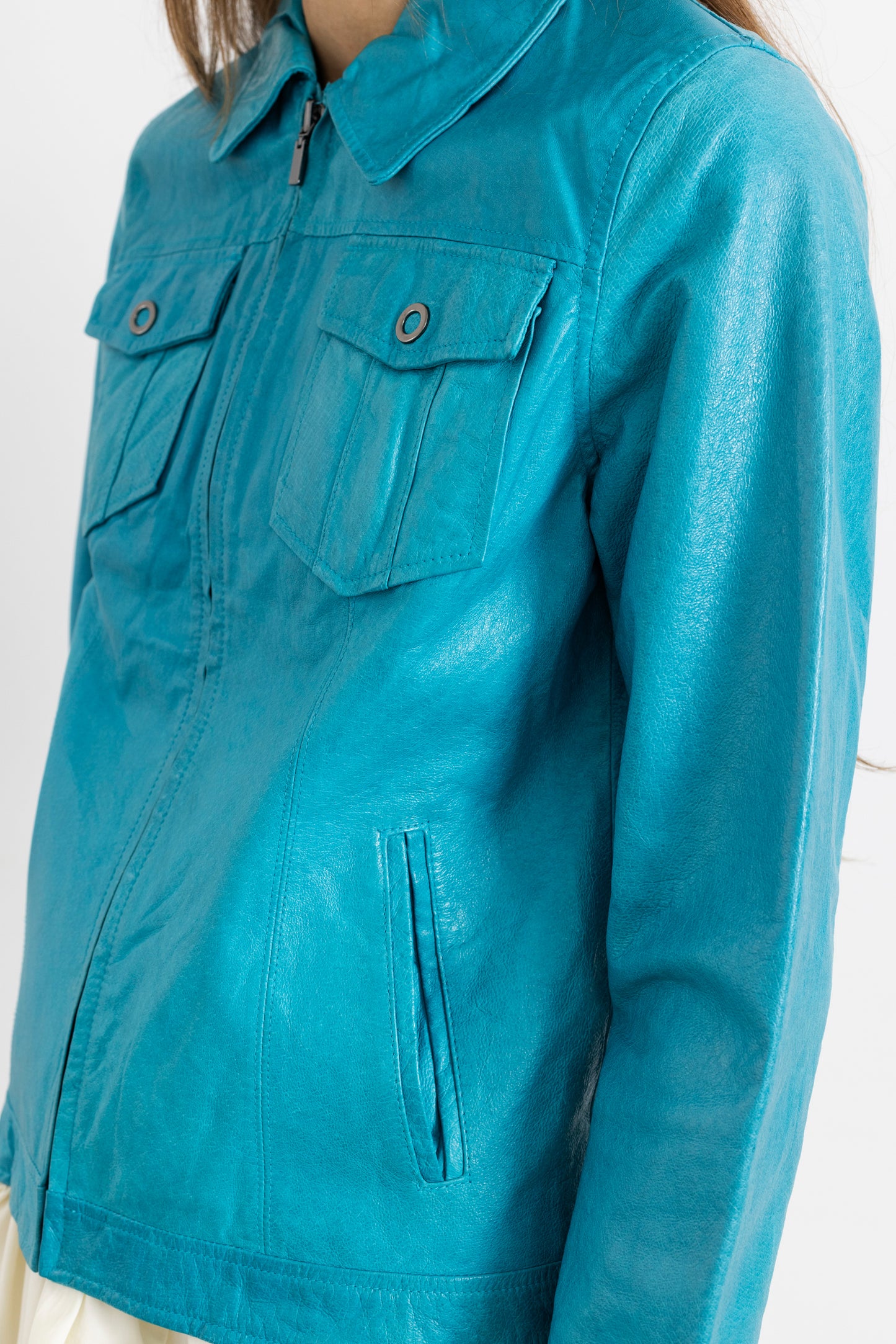 Vintage Turquoise Leather Jacket