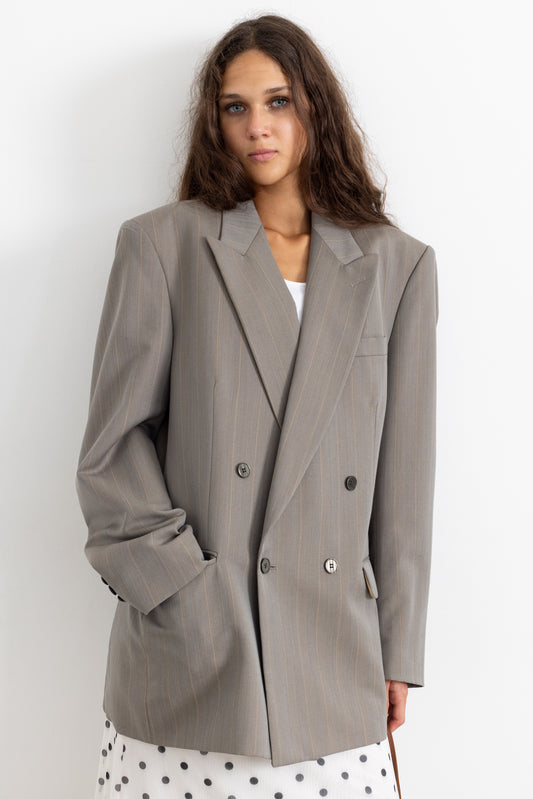 Vintage Grey Striped Wool Mohair Blazer