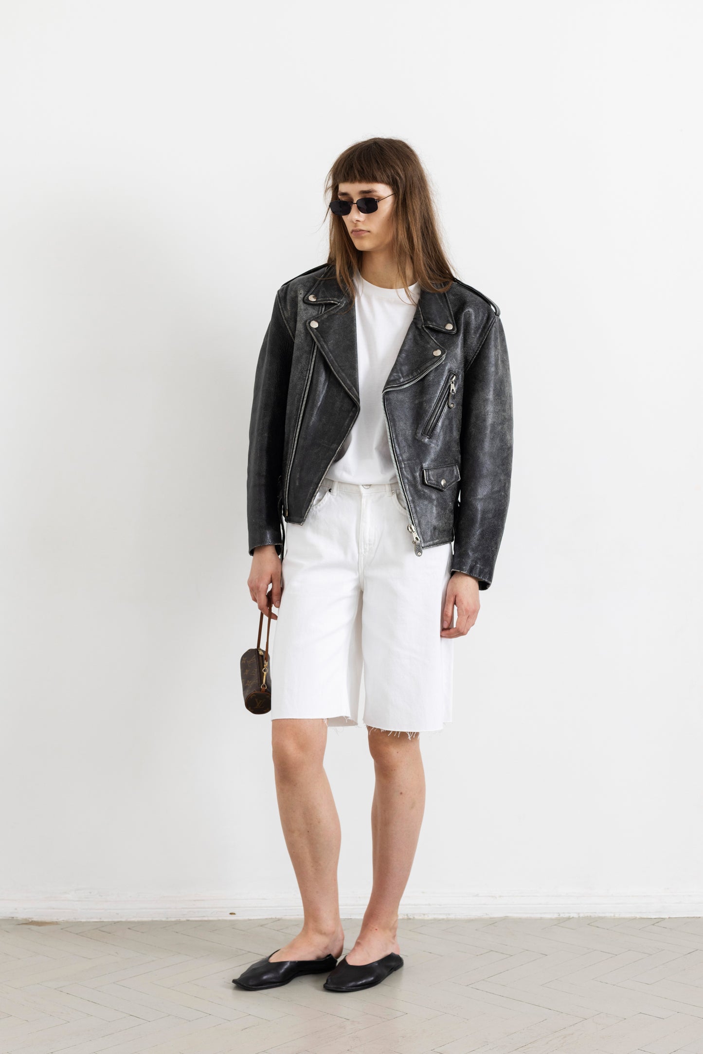 Vintage Grey Distressed Leather Biker Jacket