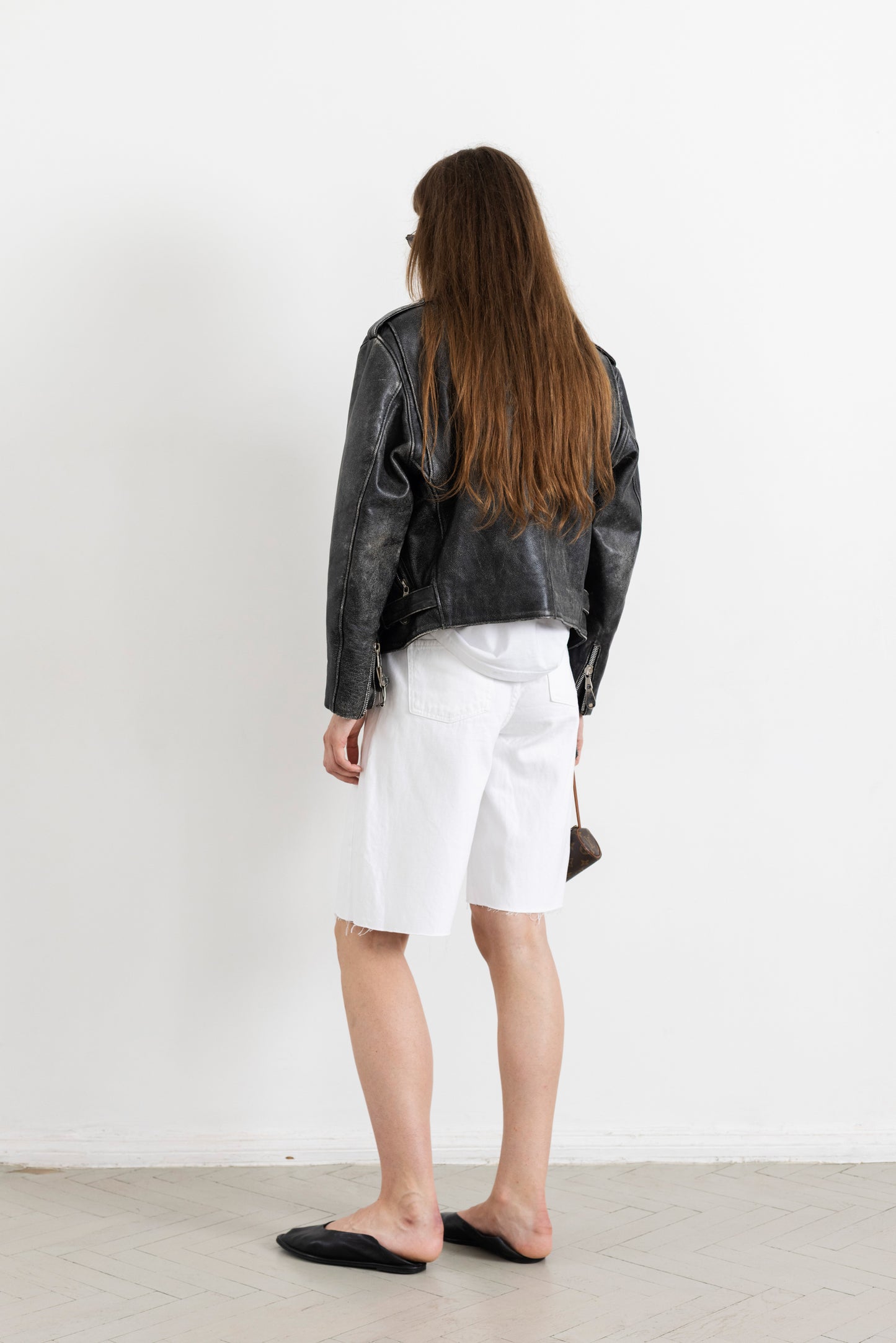 Vintage Grey Distressed Leather Biker Jacket
