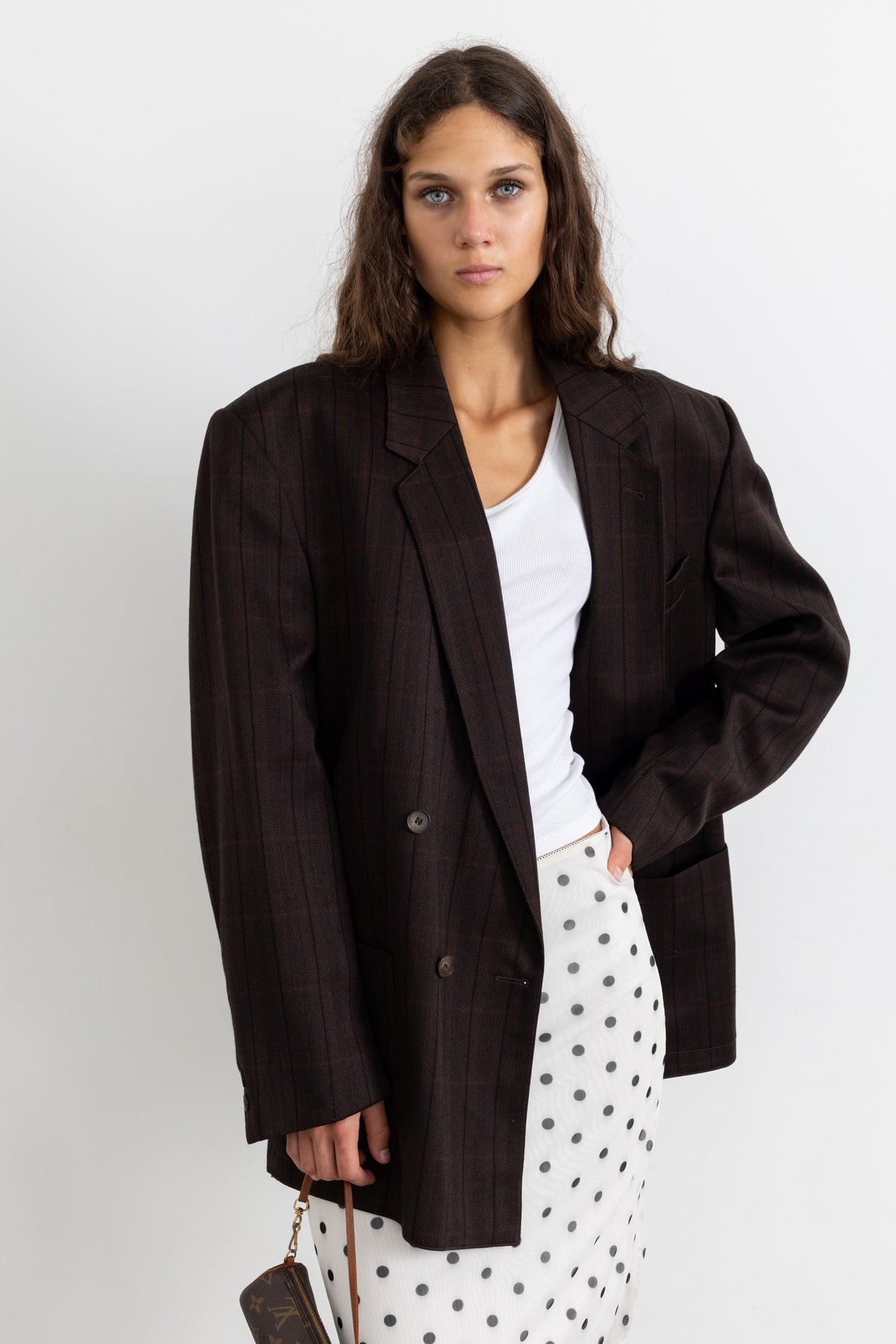 Vintage Brown Striped Wool Blazer