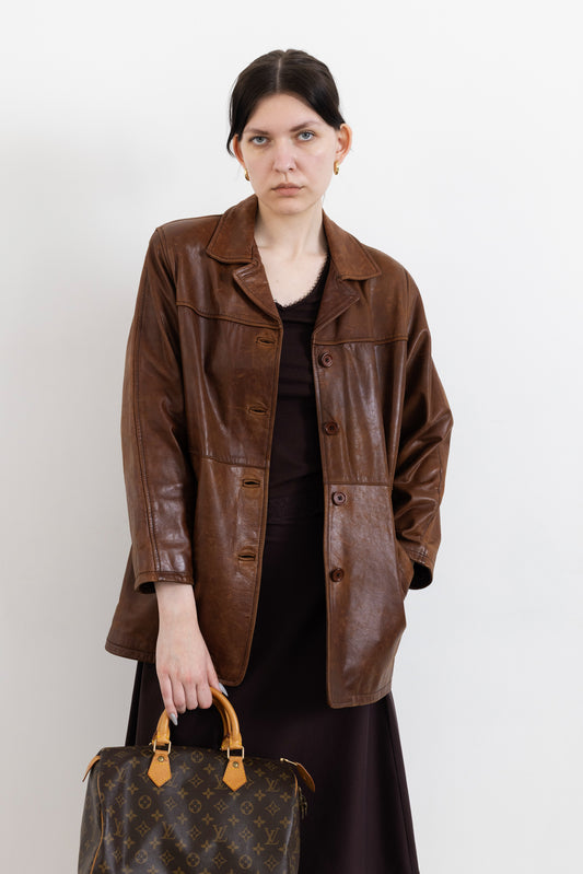 Vintage Brown Aged Leather Jacket