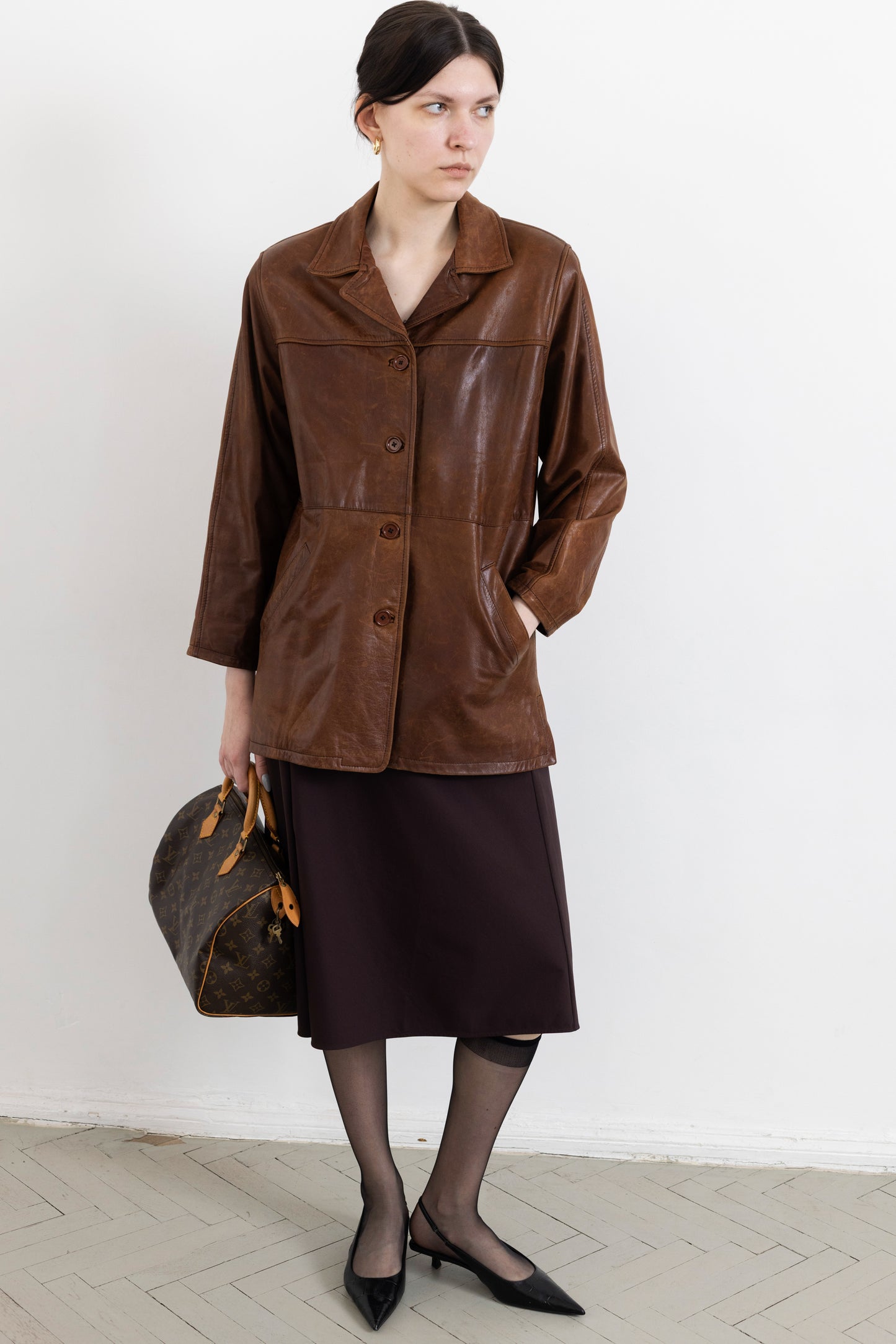 Vintage Brown Aged Leather Jacket
