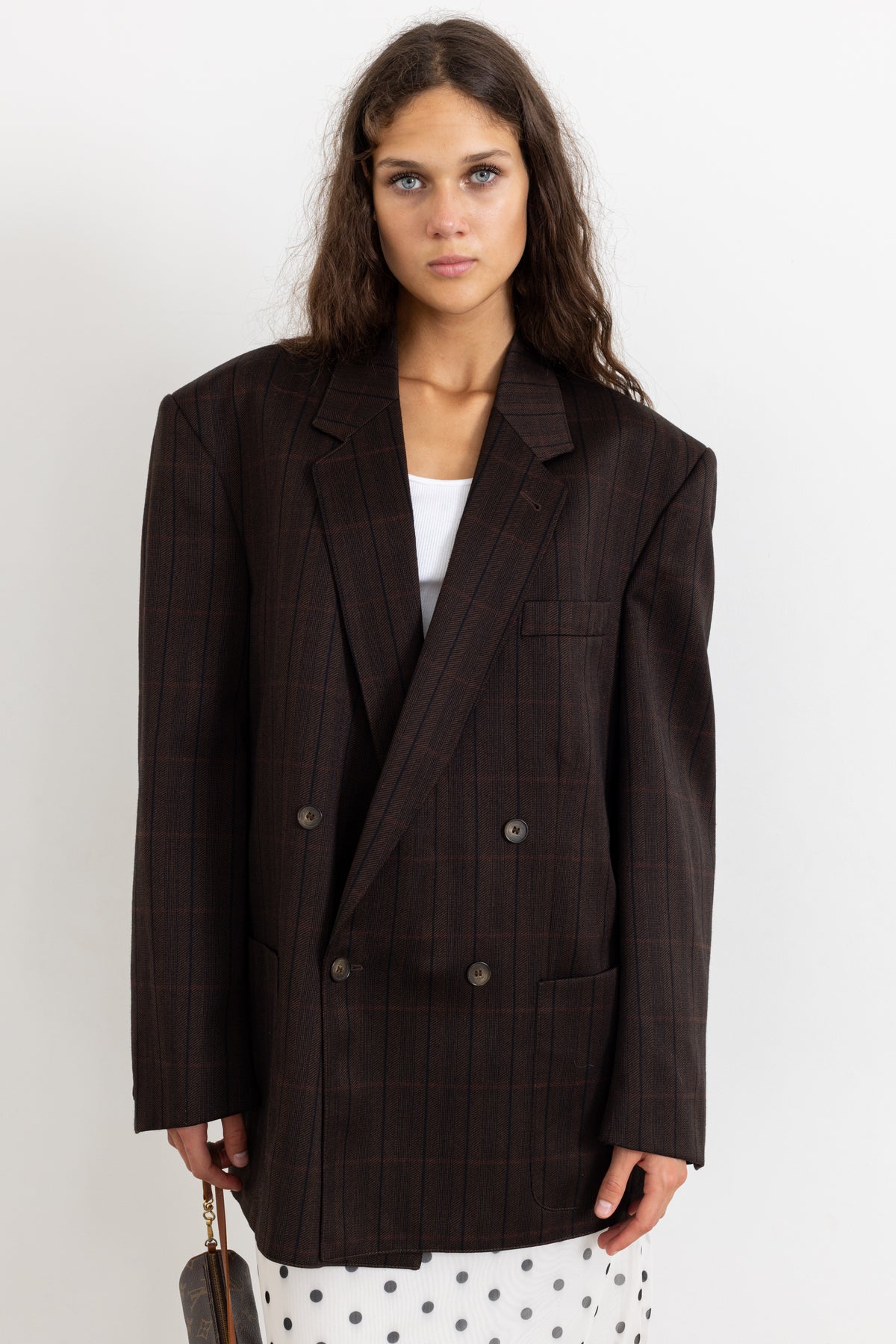 Vintage Brown Striped Wool Blazer