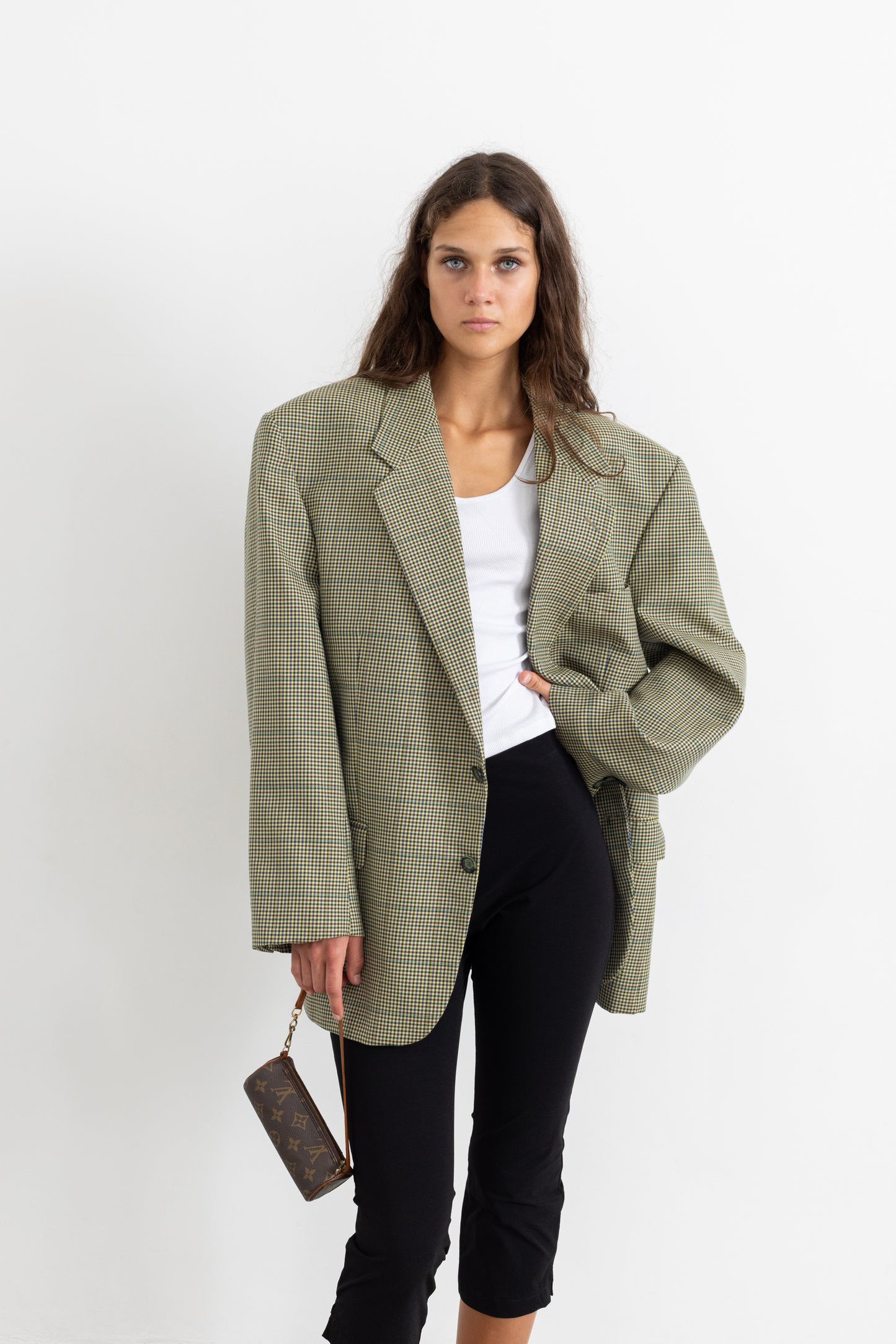 Vintage Butter Yellow Houndstooth Wool Blazer