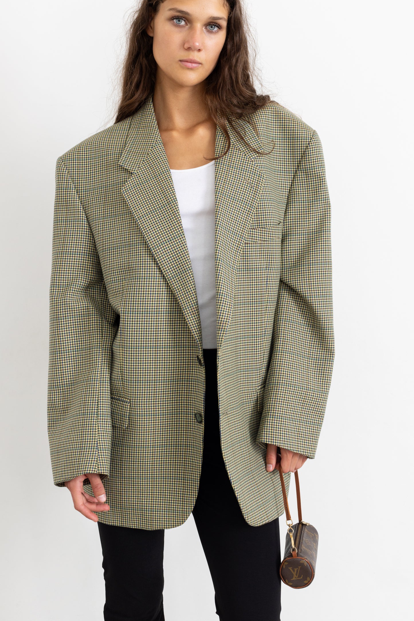 Vintage Butter Yellow Houndstooth Wool Blazer