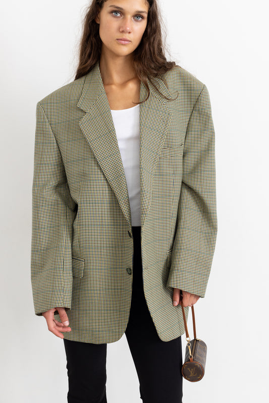 Vintage Butter Yellow Houndstooth Wool Blazer