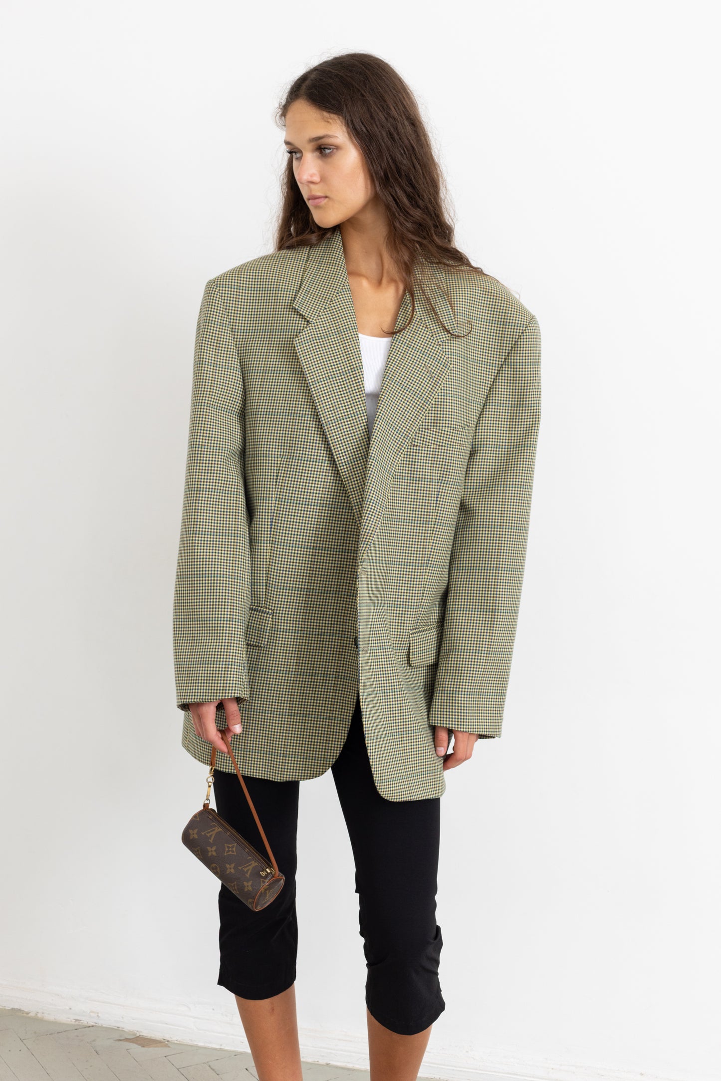 Vintage Butter Yellow Houndstooth Wool Blazer